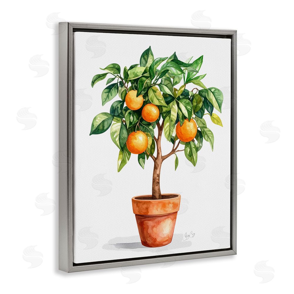 Shelly Craig Potted Orange Tree Gray Floating Frame Canvas Wall Art Print