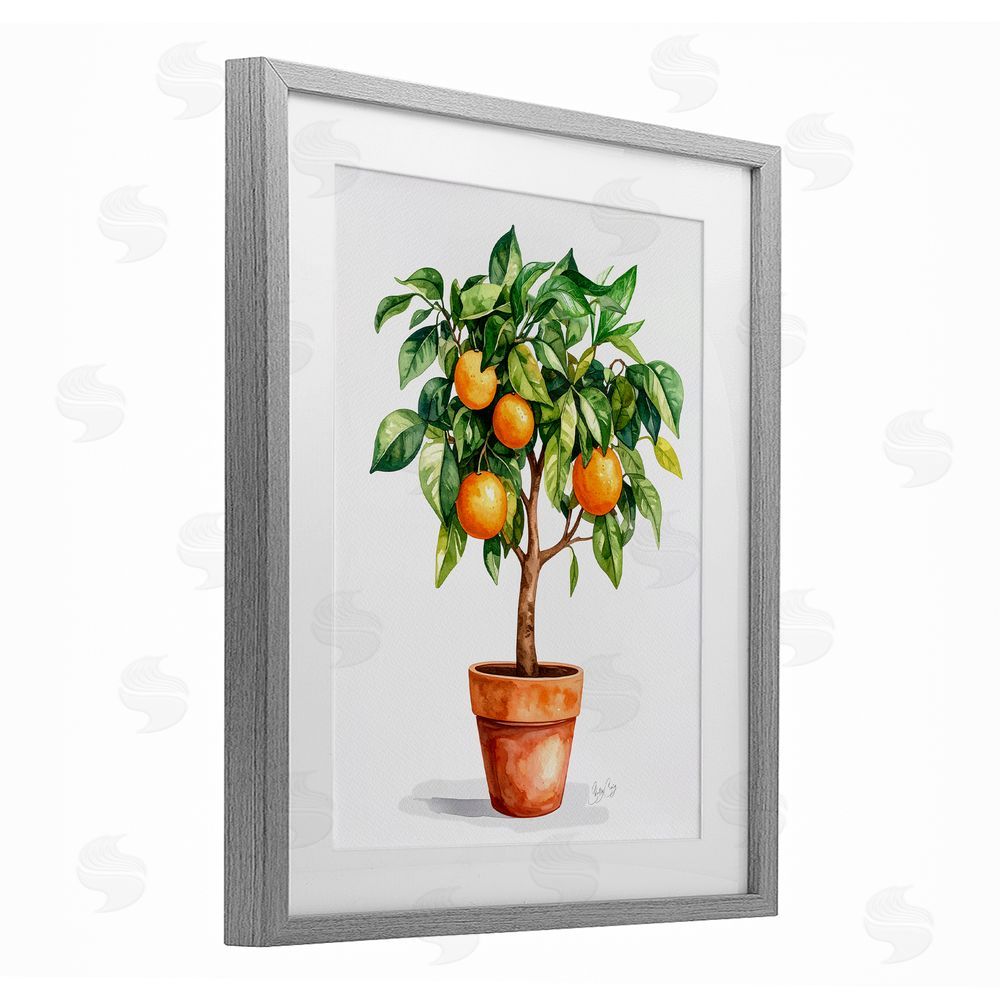 Shelly Craig Potted Orange Tree Gray Framed Print Under Glass Wall Art