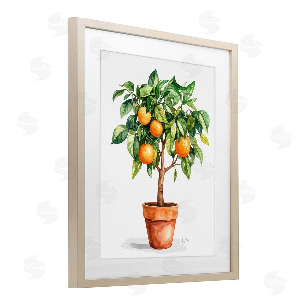 Shelly Craig Potted Orange Tree Brown Framed Print Under Glass Wall Art