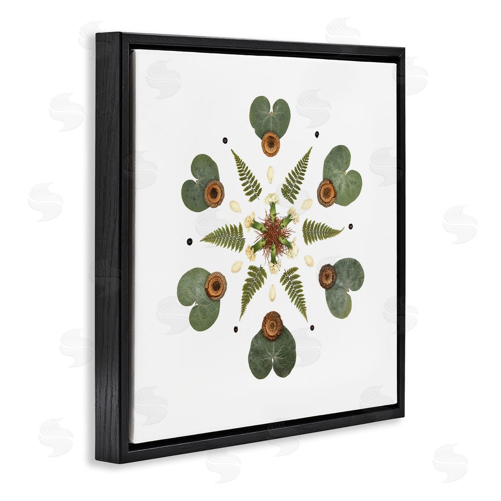 Beth Adoette Lily Pad & Fern Mandala Black Floating Frame Canvas Wall Art Print