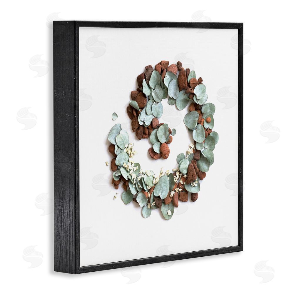 Beth Adoette Eucalyptus & Pebbles Spiral Black Framed Giclee Wall Art Print