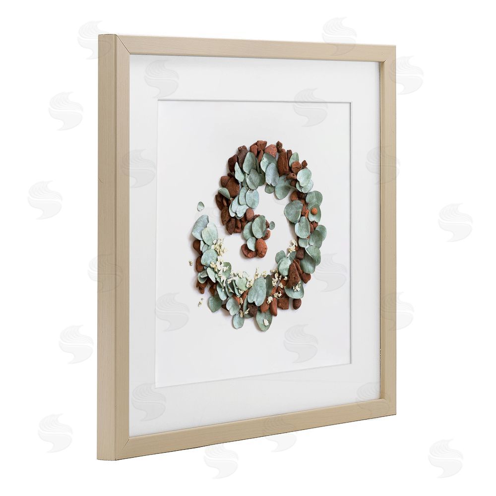 Beth Adoette Eucalyptus & Pebbles Spiral Brown Framed Print Under Glass Wall Art