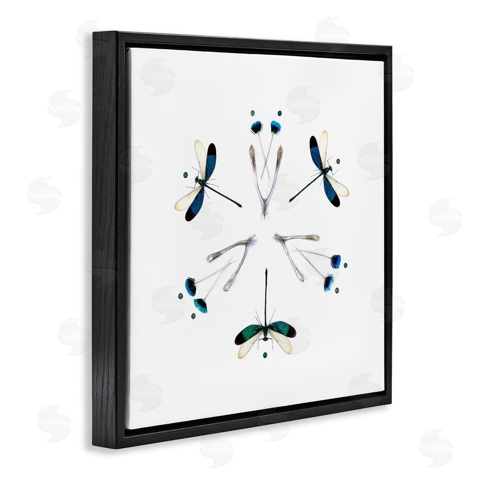 Beth Adoette Simple Dragonfly Symmetry Black Floating Frame Canvas Wall Art Print