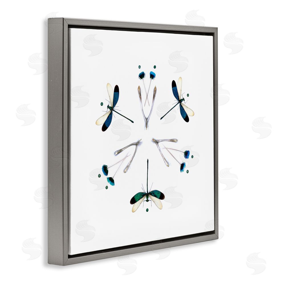 Beth Adoette Simple Dragonfly Symmetry Gray Floating Frame Canvas Wall Art Print