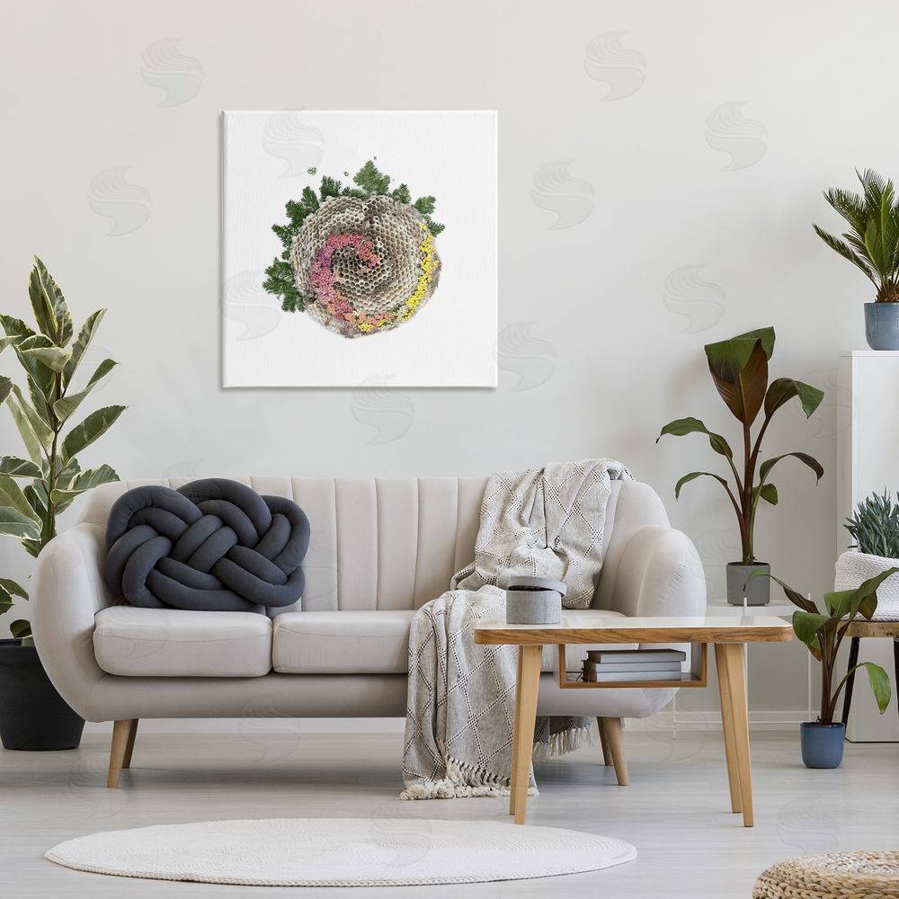 Beth Adoette Honeycomb with Botanicals Stretched Canvas Wall Art in Room
