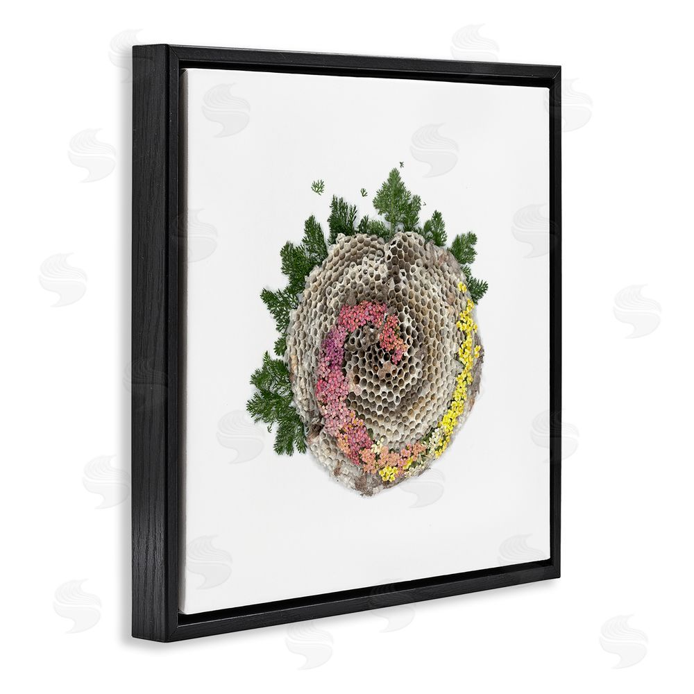 Beth Adoette Honeycomb with Botanicals Black Floating Frame Canvas Wall Art Print