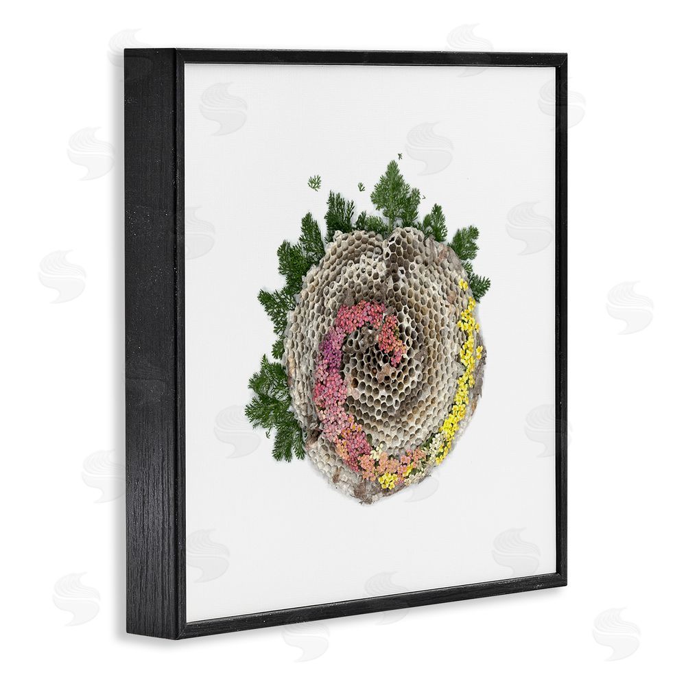 Beth Adoette Honeycomb with Botanicals Black Framed Giclee Wall Art Print