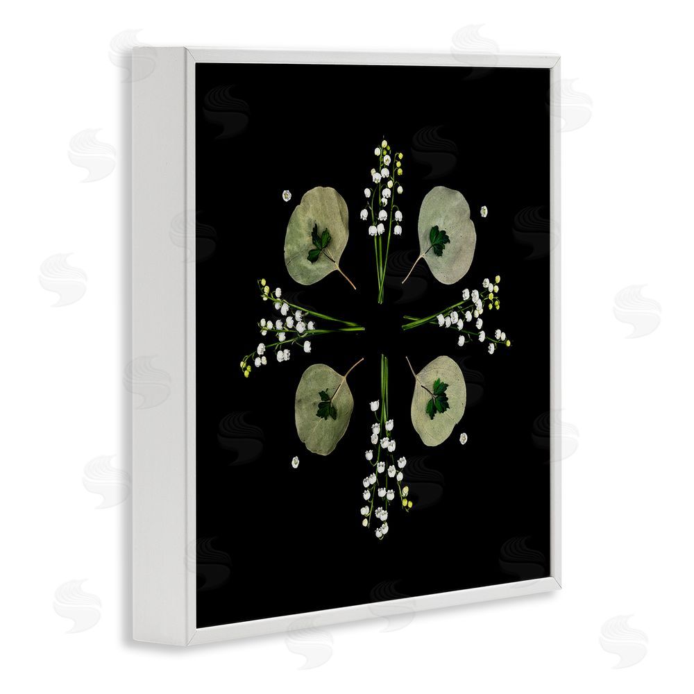Beth Adoette Leaves & Wildflowers on Black White Framed Giclee Wall Art Print