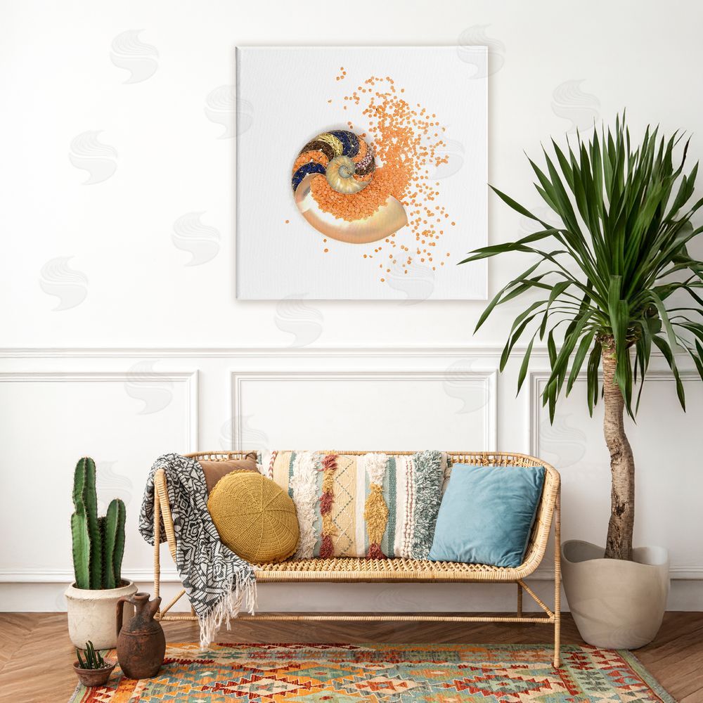 Beth Adoette Orange Nautilus Spiral Stretched Canvas Wall Art in Room