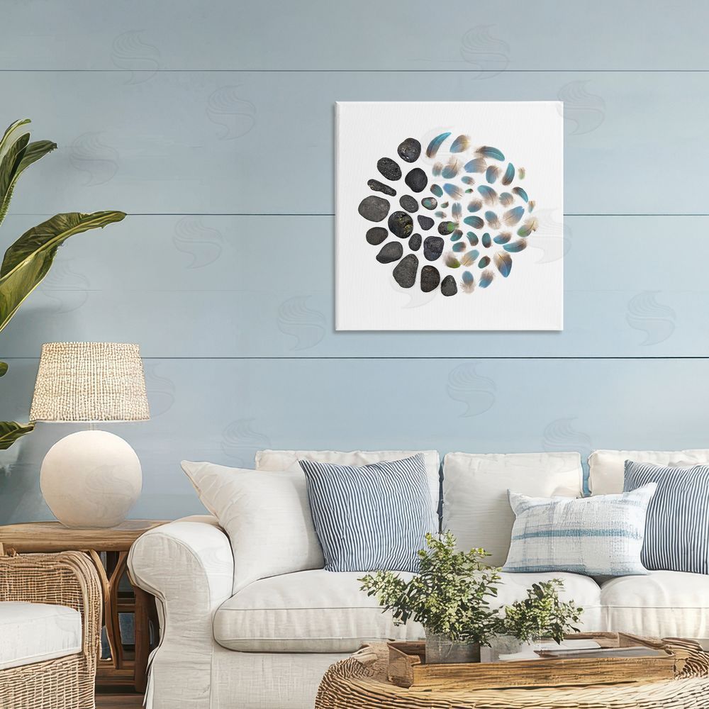 Beth Adoette Feathers & Rocks Collection Stretched Canvas Wall Art in Room