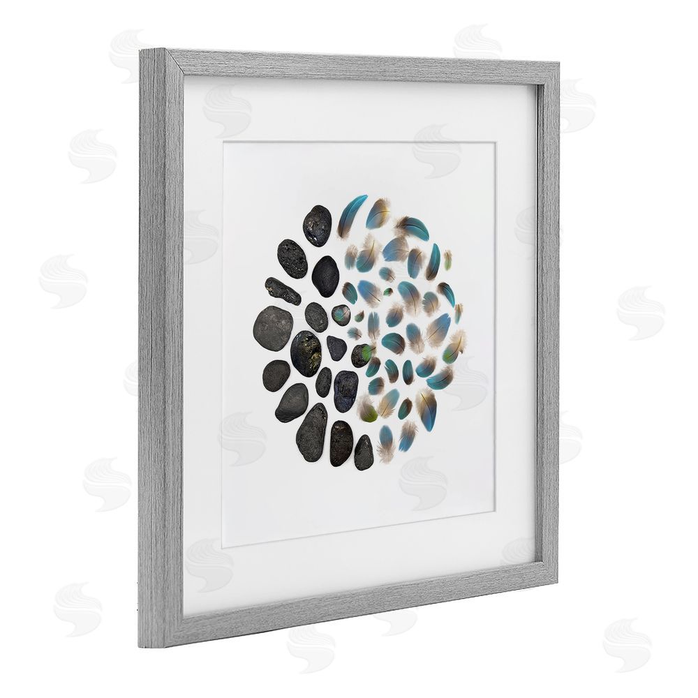 Beth Adoette Feathers & Rocks Collection Gray Framed Print Under Glass Wall Art