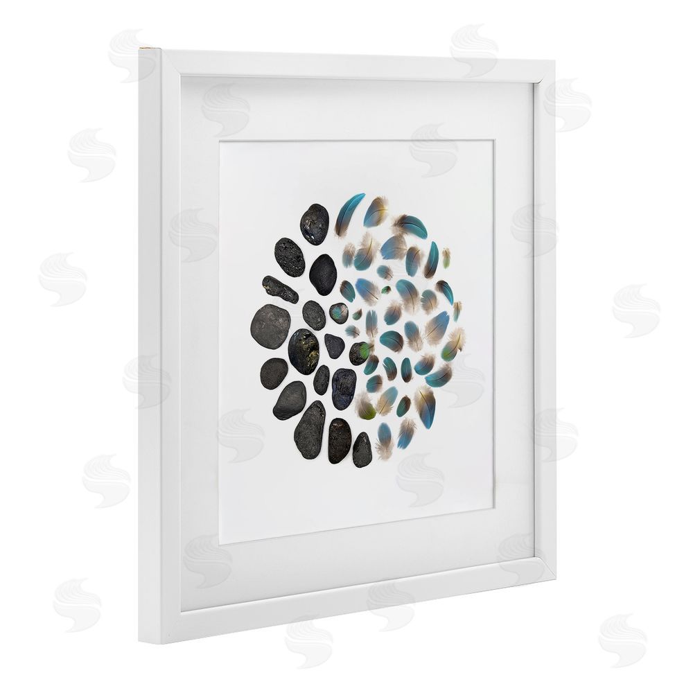 Beth Adoette Feathers & Rocks Collection White Framed Print Under Glass Wall Art