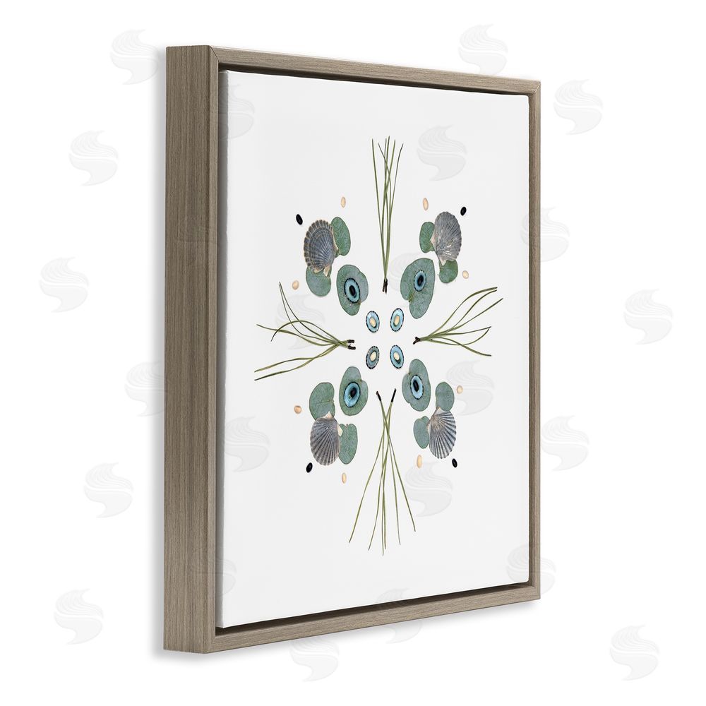 Beth Adoette Seashell & Leaf Symmetry Brown Floating Frame Canvas Wall Art Print