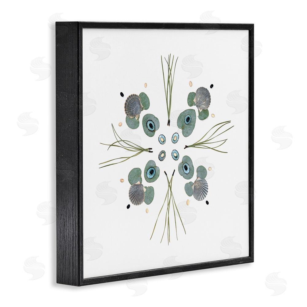 Beth Adoette Seashell & Leaf Symmetry Black Framed Giclee Wall Art Print