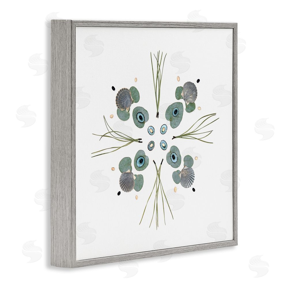 Beth Adoette Seashell & Leaf Symmetry Gray Framed Giclee Wall Art Print