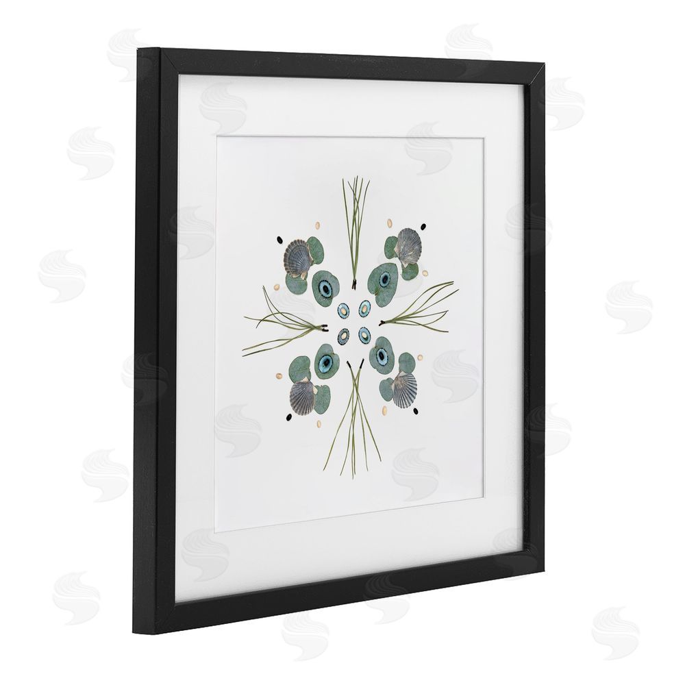 Beth Adoette Seashell & Leaf Symmetry Black Framed Print Under Glass Wall Art