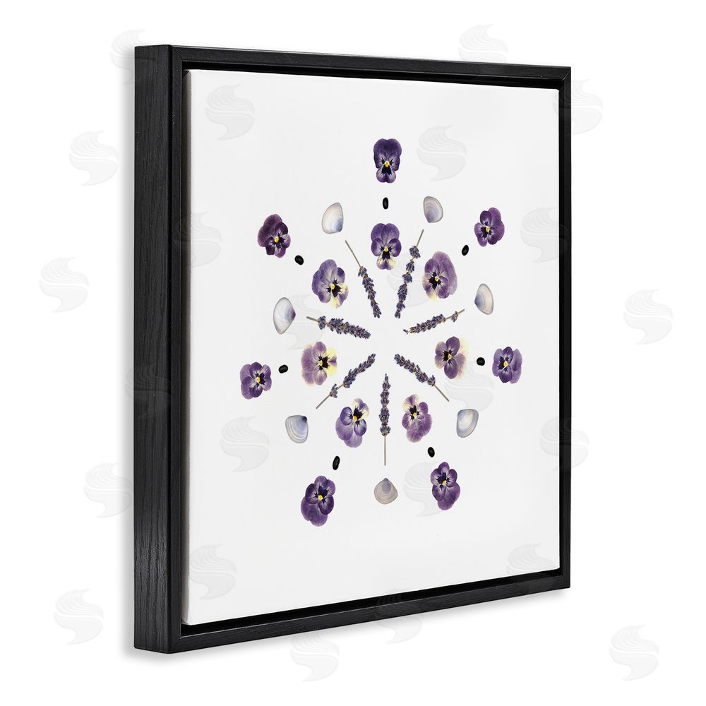 Beth Adoette Pansies & Lavender Symmetry Black Floating Frame Canvas Wall Art Print