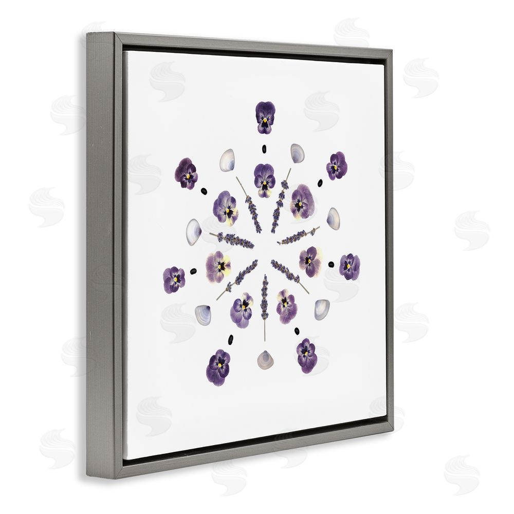 Beth Adoette Pansies & Lavender Symmetry Gray Floating Frame Canvas Wall Art Print