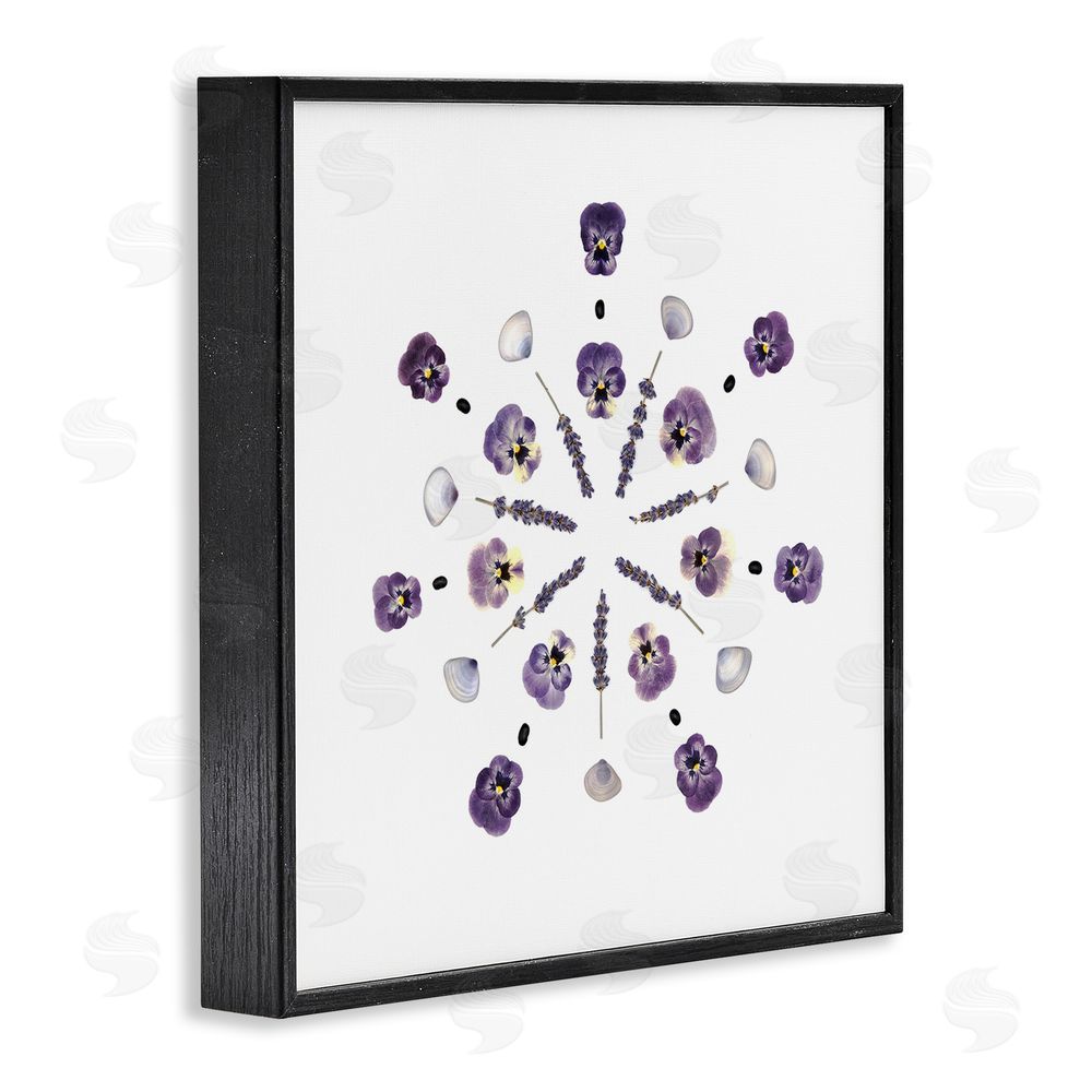 Beth Adoette Pansies & Lavender Symmetry Black Framed Giclee Wall Art Print