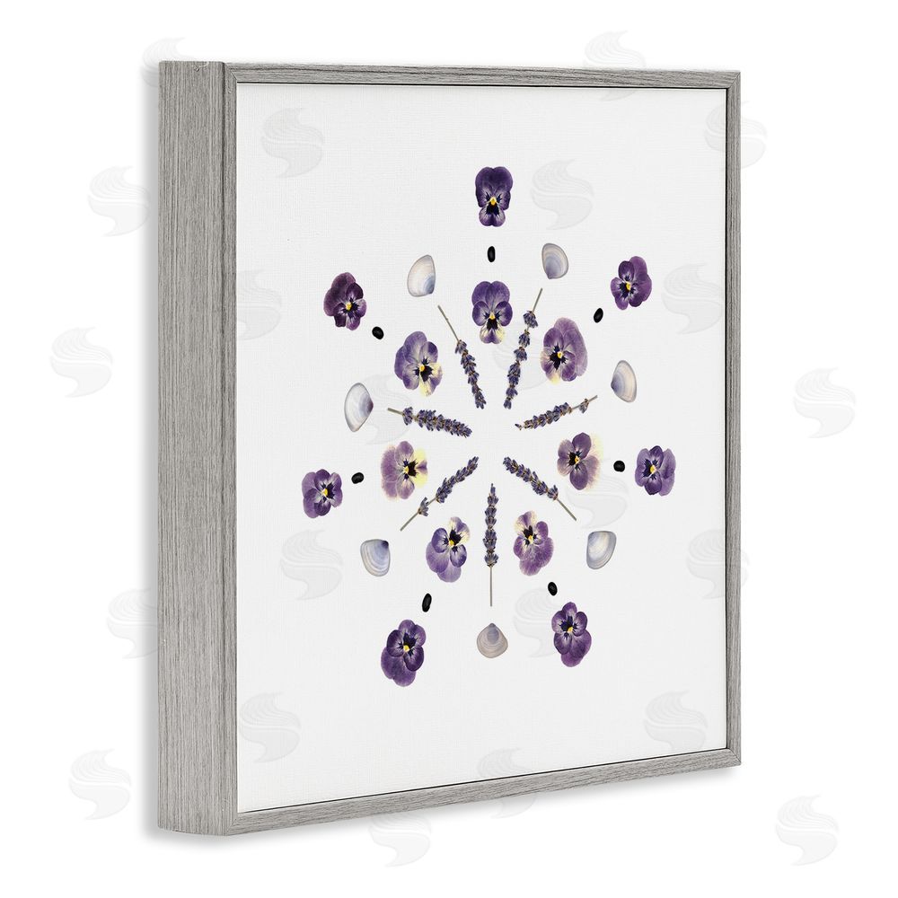 Beth Adoette Pansies & Lavender Symmetry Gray Framed Giclee Wall Art Print