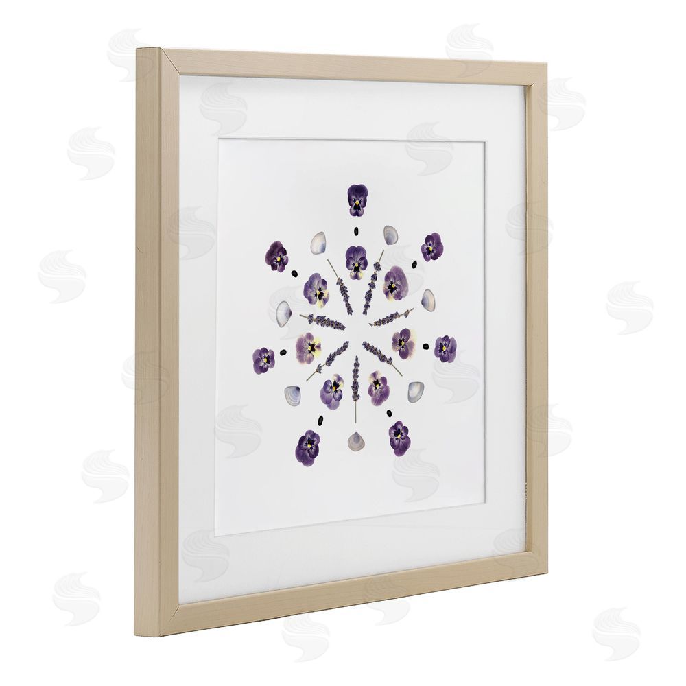 Beth Adoette Pansies & Lavender Symmetry Brown Framed Print Under Glass Wall Art