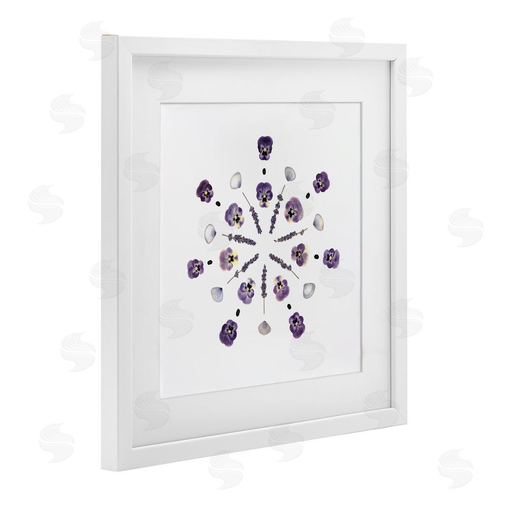 Beth Adoette Pansies & Lavender Symmetry White Framed Print Under Glass Wall Art