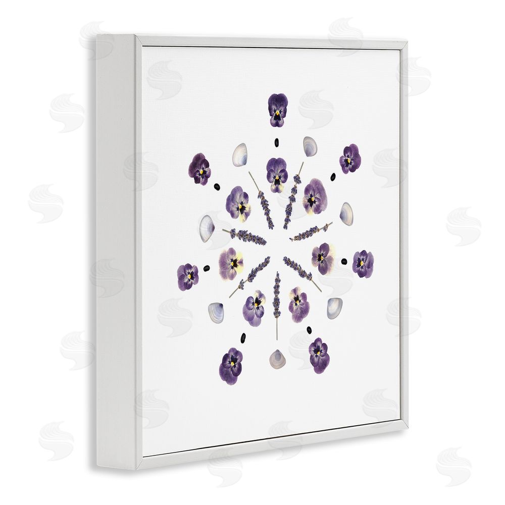 Beth Adoette Pansies & Lavender Symmetry White Framed Giclee Wall Art Print