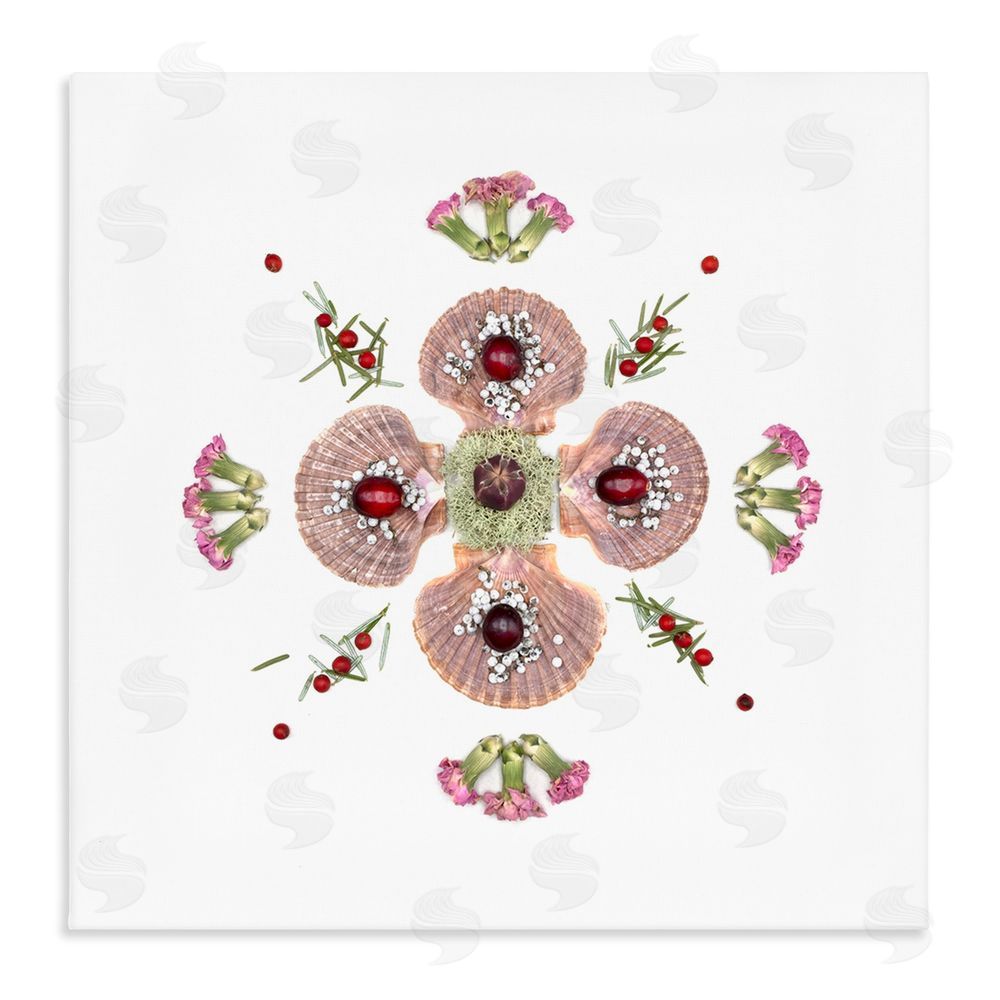 Beth Adoette Clam Shells & Botanicals Pattern Stretched Canvas Wall Art Print