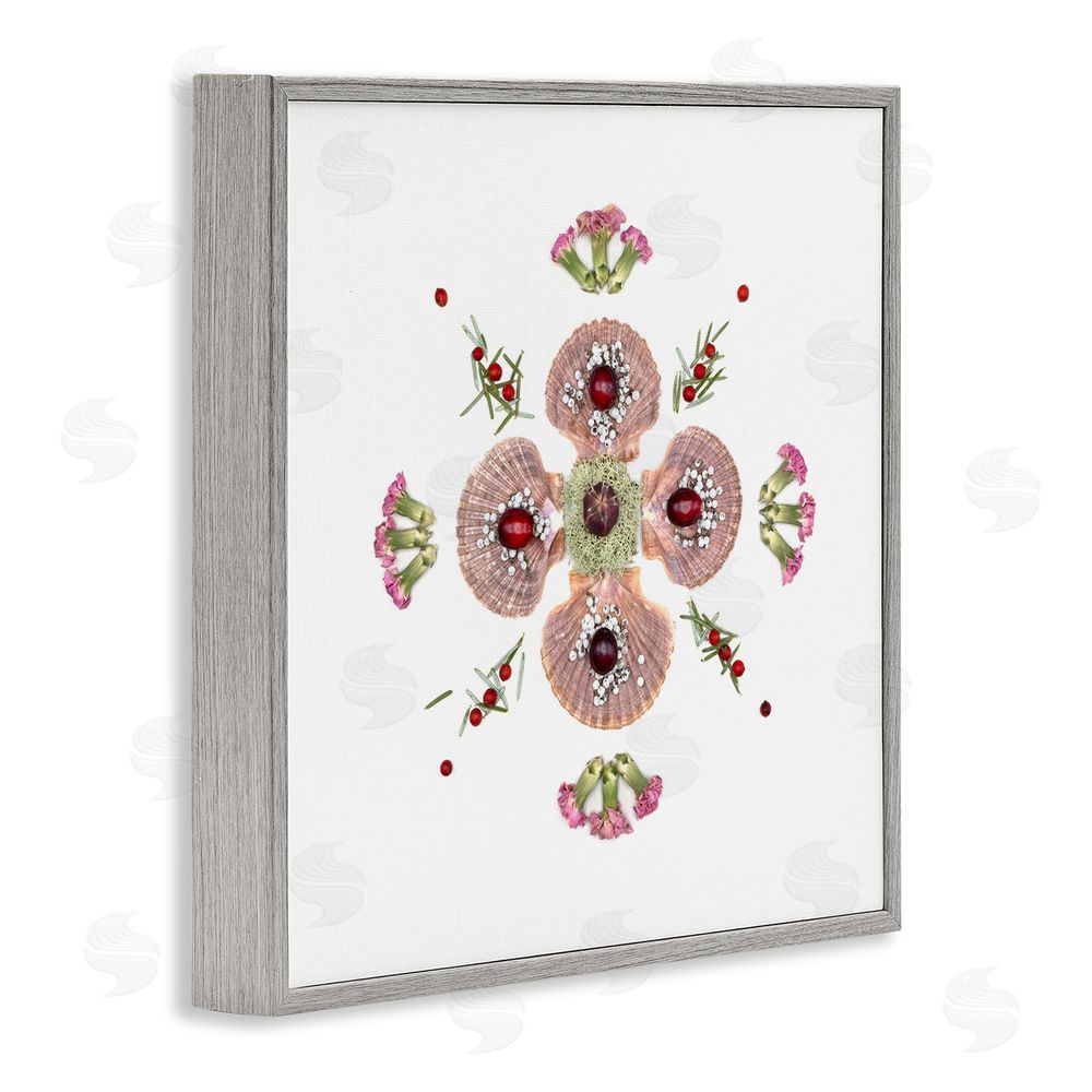 Beth Adoette Clam Shells & Botanicals Pattern Gray Framed Giclee Wall Art Print
