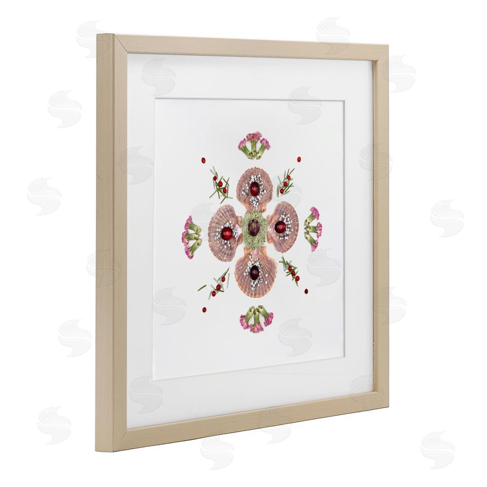 Beth Adoette Clam Shells & Botanicals Pattern Brown Framed Print Under Glass Wall Art