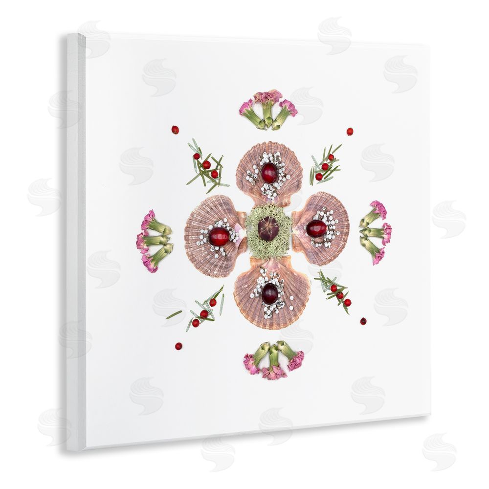 Beth Adoette Clam Shells & Botanicals Pattern Wooden Wall Plaque Art Print