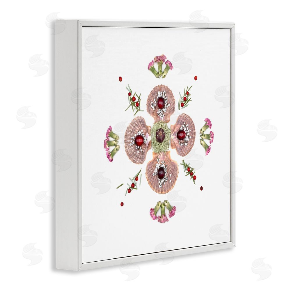 Beth Adoette Clam Shells & Botanicals Pattern White Framed Giclee Wall Art Print