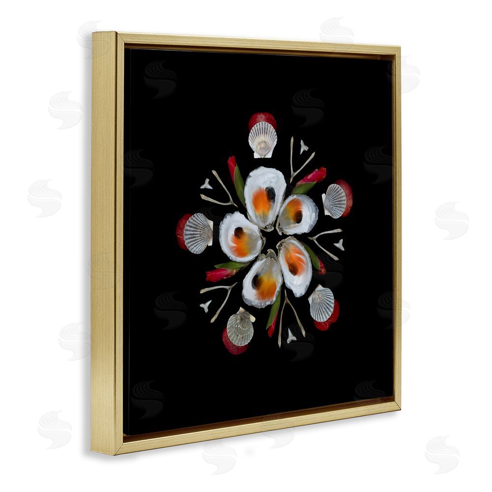 Beth Adoette Nautical Oysters Mandala Gold Floating Frame Canvas Wall Art Print