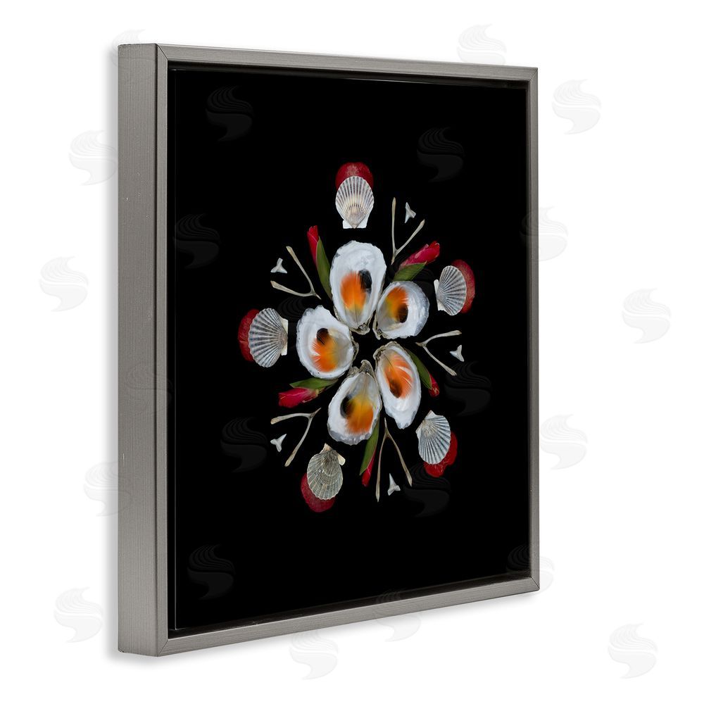 Beth Adoette Nautical Oysters Mandala Gray Floating Frame Canvas Wall Art Print