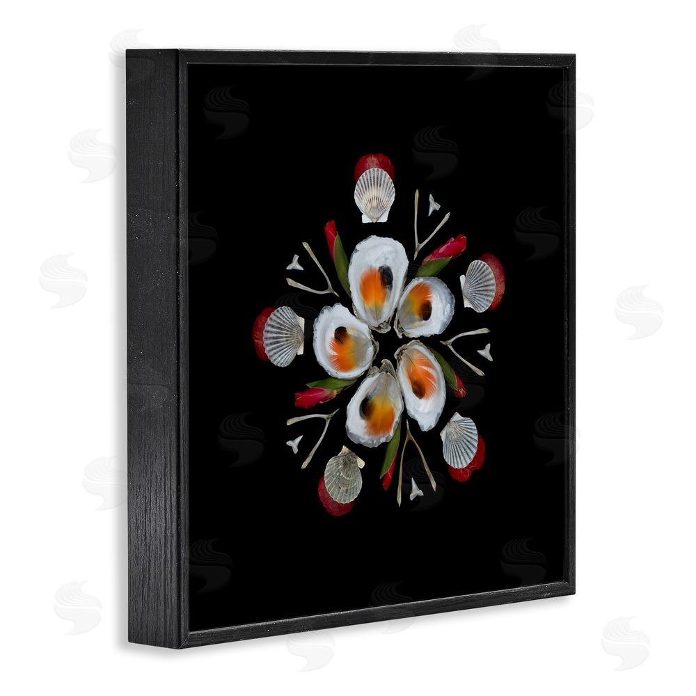 Beth Adoette Nautical Oysters Mandala Black Framed Giclee Wall Art Print