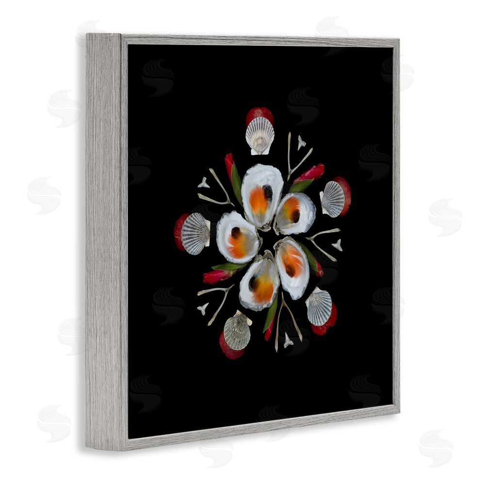 Beth Adoette Nautical Oysters Mandala Gray Framed Giclee Wall Art Print