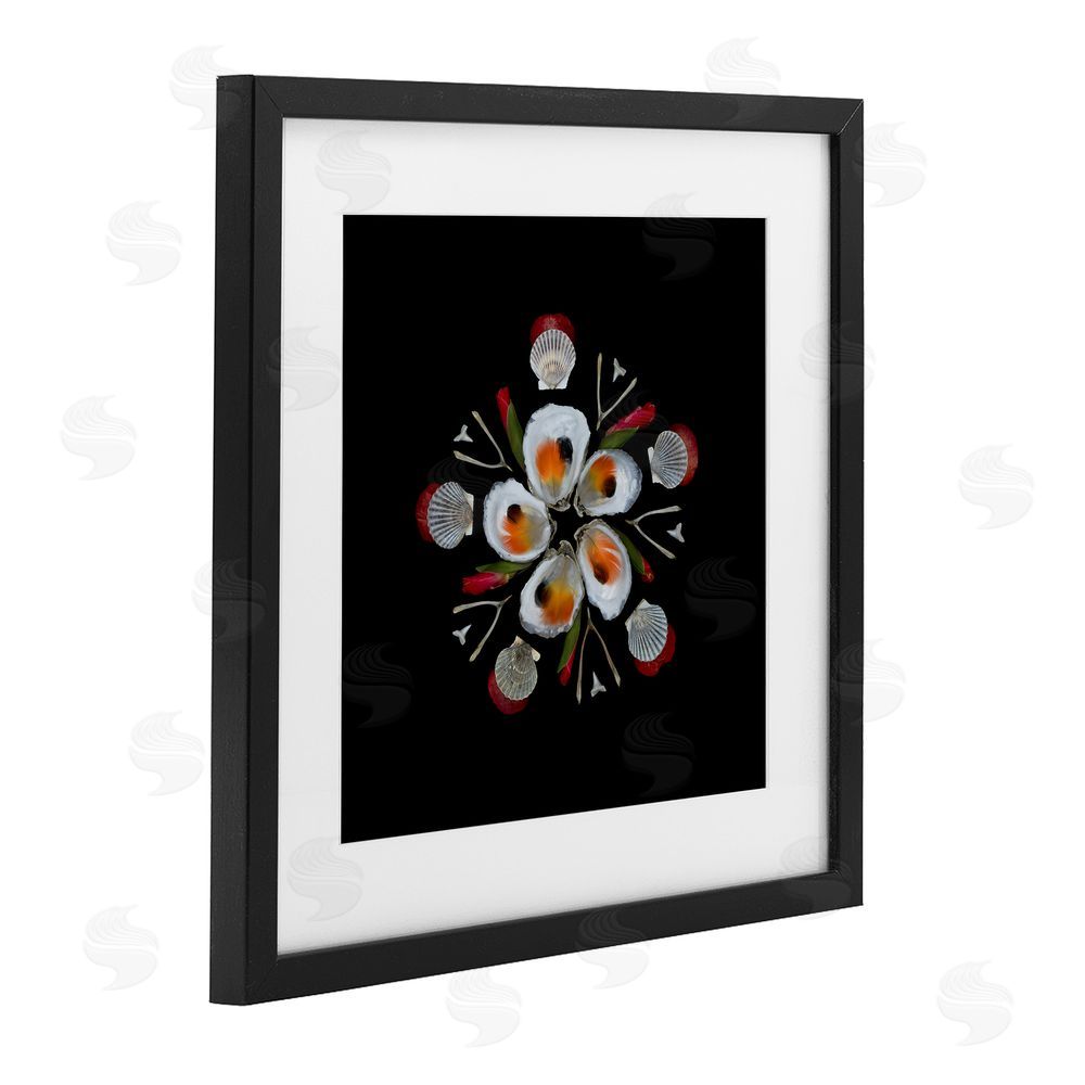 Beth Adoette Nautical Oysters Mandala Black Framed Print Under Glass Wall Art