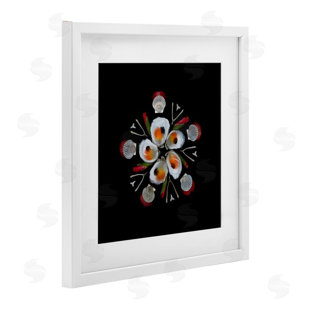 Beth Adoette Nautical Oysters Mandala White Framed Print Under Glass Wall Art