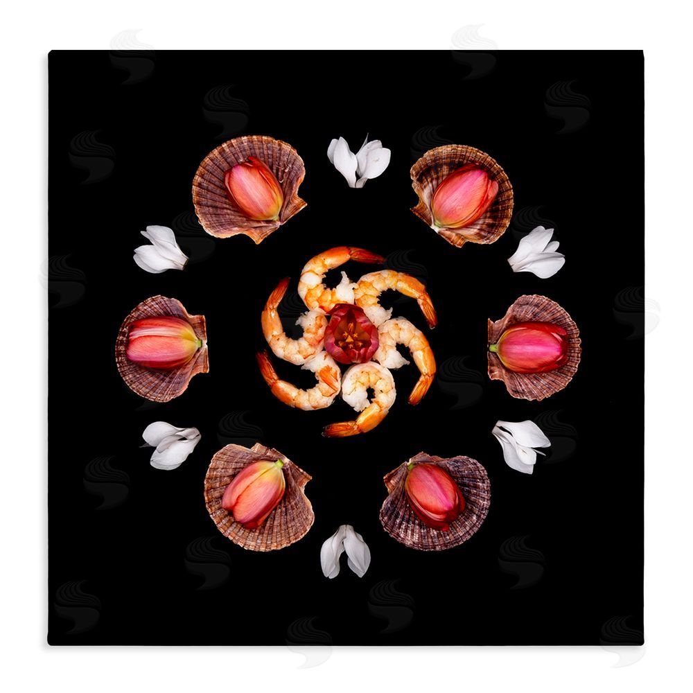 Beth Adoette Seashells & Tulips Symmetry Stretched Canvas Wall Art Print