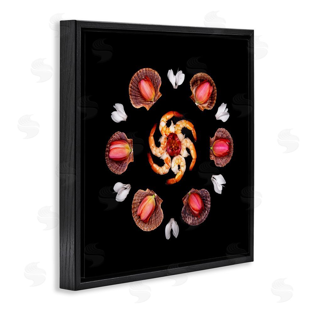 Beth Adoette Seashells & Tulips Symmetry Black Floating Frame Canvas Wall Art Print