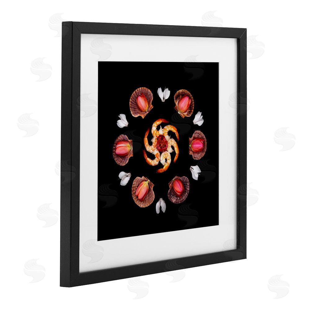 Beth Adoette Seashells & Tulips Symmetry Black Framed Print Under Glass Wall Art