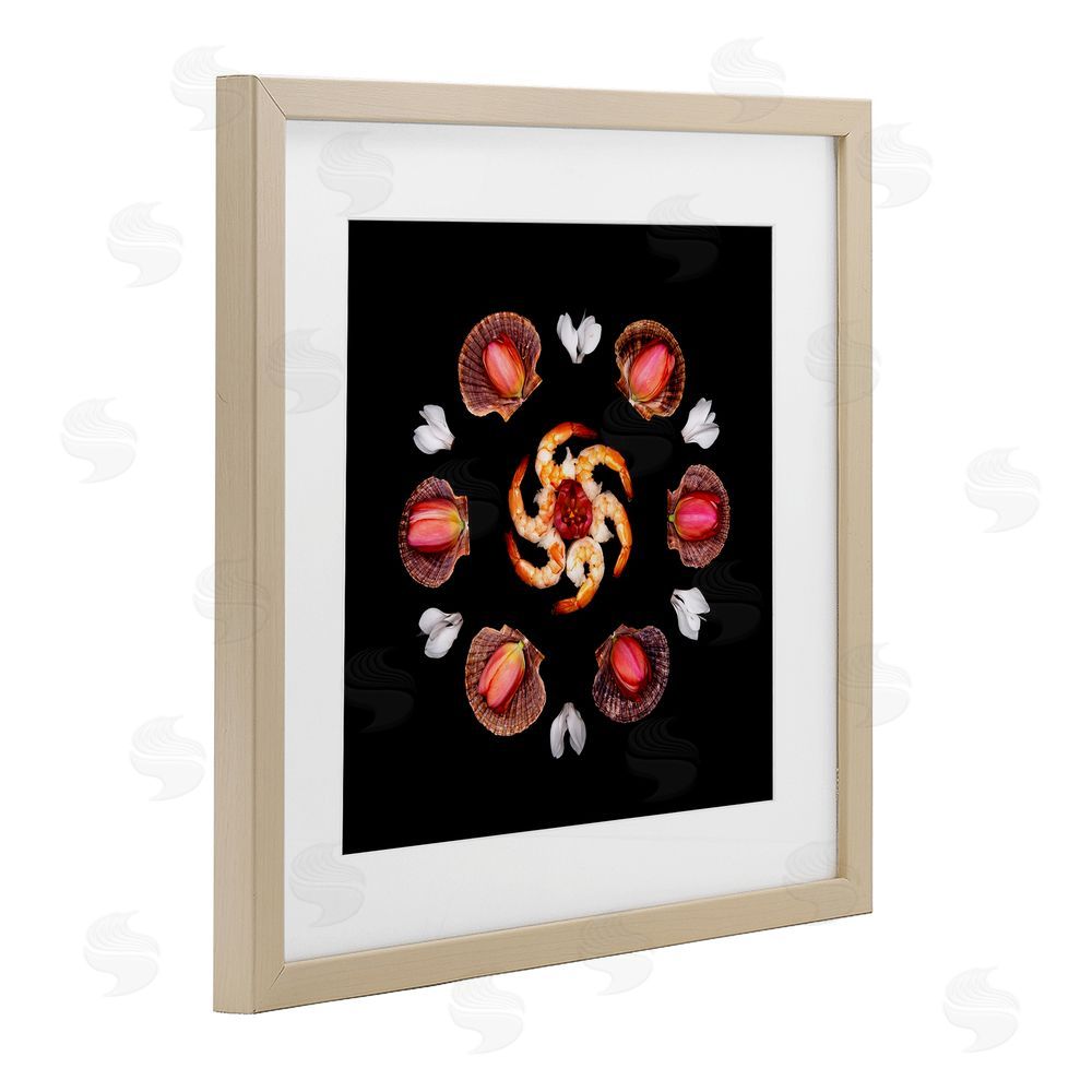 Beth Adoette Seashells & Tulips Symmetry Brown Framed Print Under Glass Wall Art
