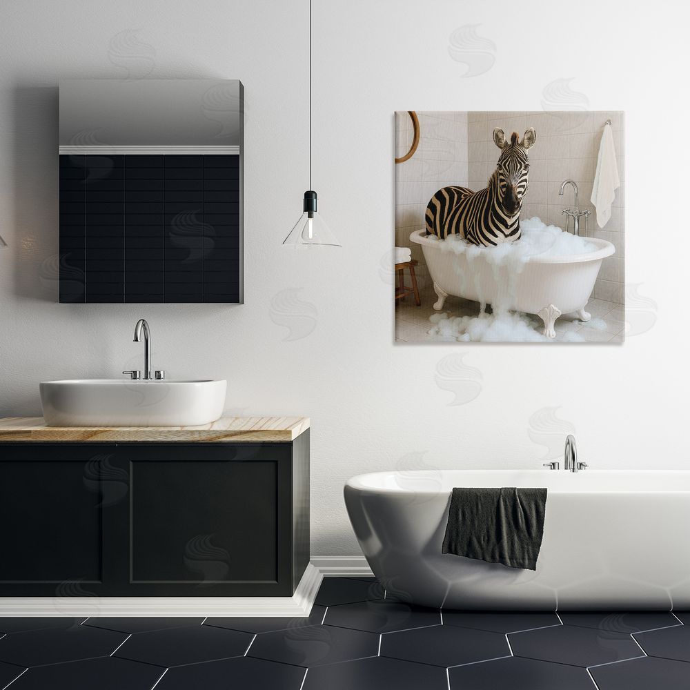 Kathy Mansfield Zebra in Bubble Bath Stretched Canvas Wall Art in Room