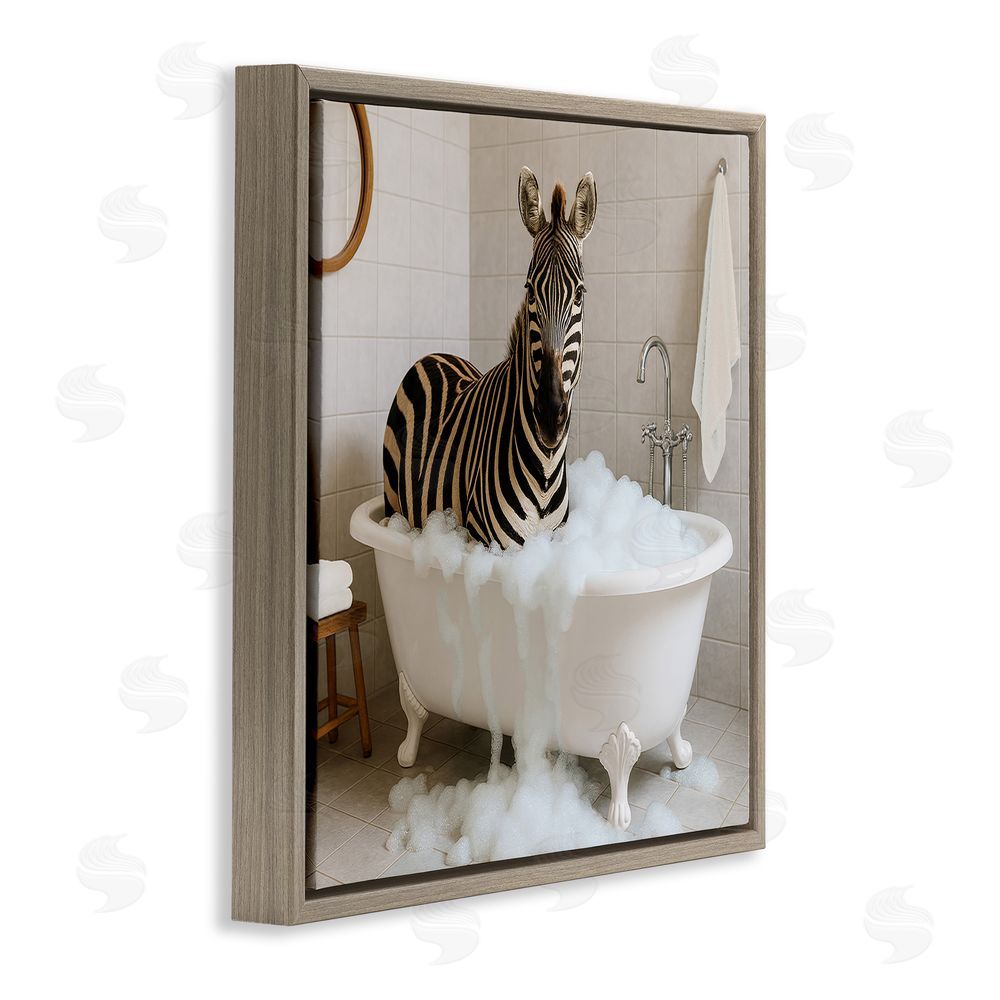 Kathy Mansfield Zebra in Bubble Bath Brown Floating Frame Canvas Wall Art Print
