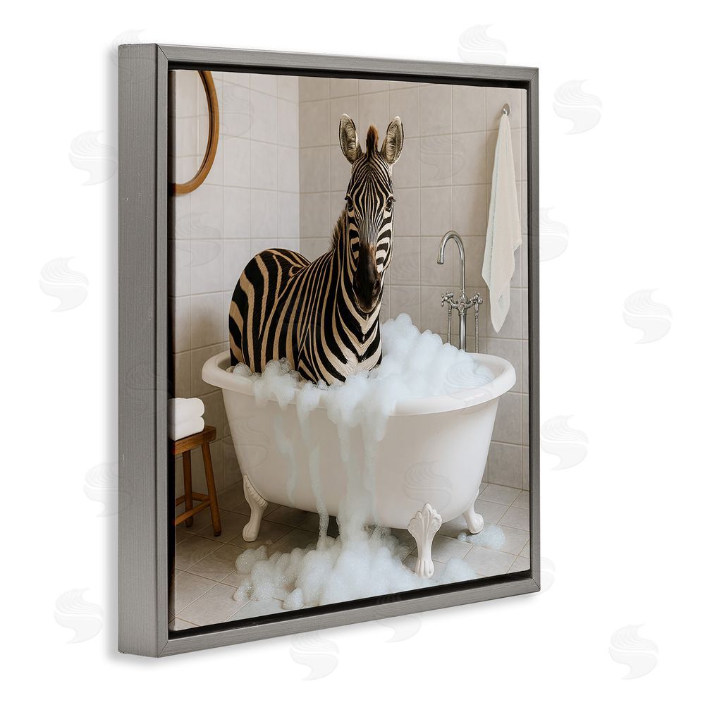 Kathy Mansfield Zebra in Bubble Bath Gray Floating Frame Canvas Wall Art Print