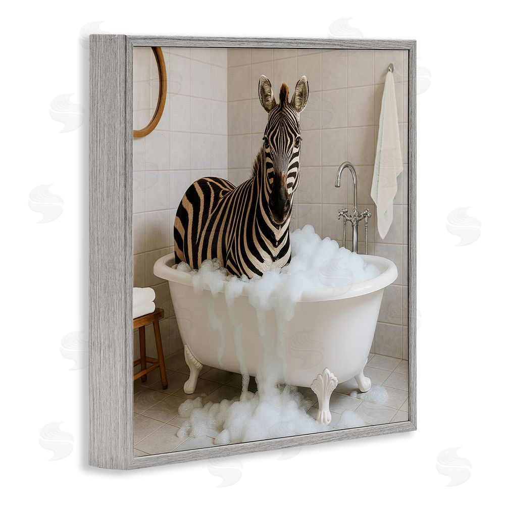 Kathy Mansfield Zebra in Bubble Bath Gray Framed Giclee Wall Art Print