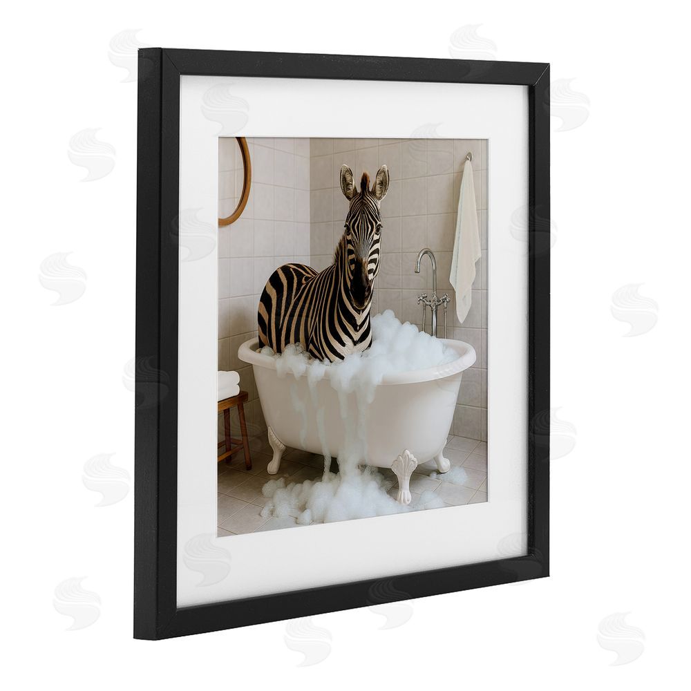 Kathy Mansfield Zebra in Bubble Bath Black Framed Print Under Glass Wall Art