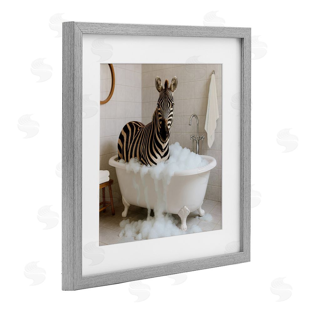 Kathy Mansfield Zebra in Bubble Bath Gray Framed Print Under Glass Wall Art