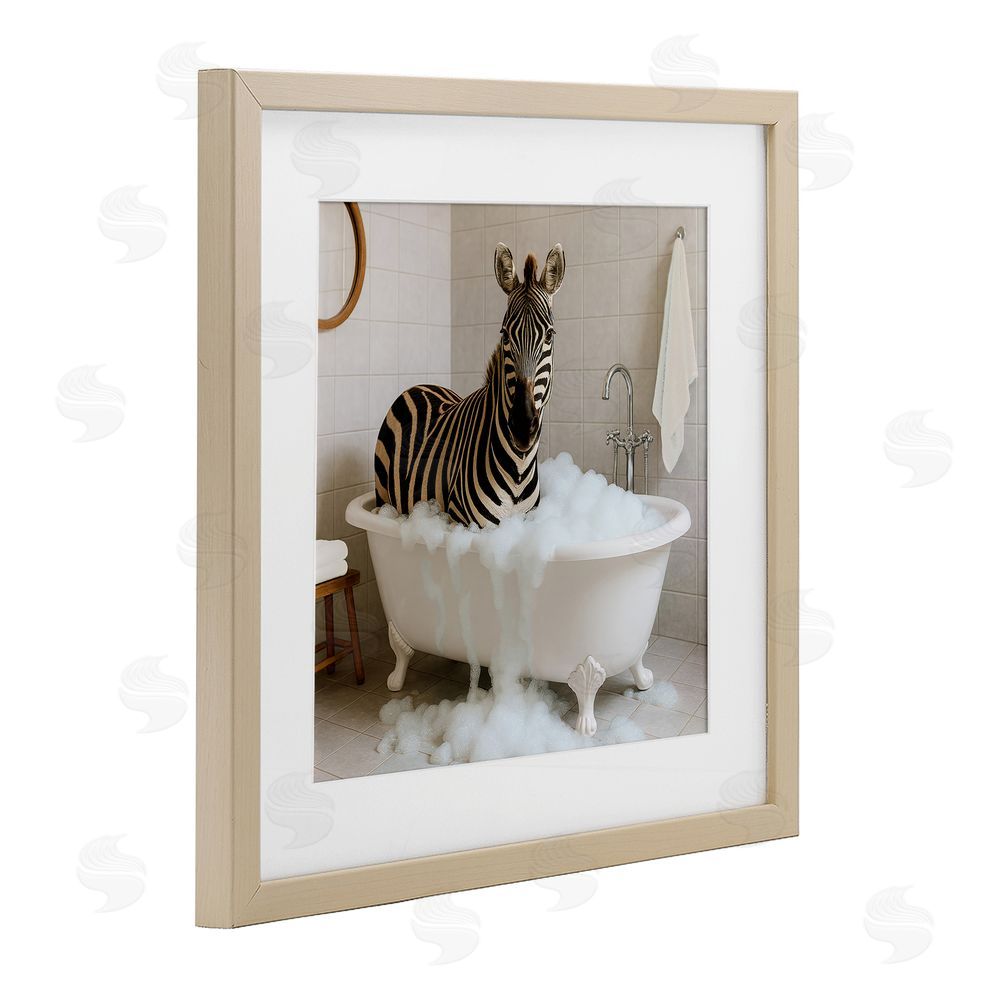Kathy Mansfield Zebra in Bubble Bath Brown Framed Print Under Glass Wall Art