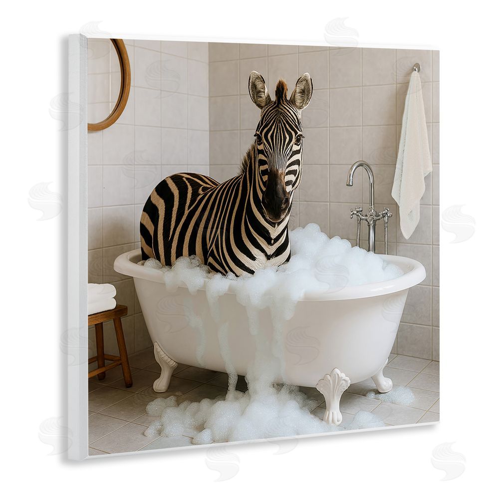 Kathy Mansfield Zebra in Bubble Bath Wooden Wall Plaque Art Print